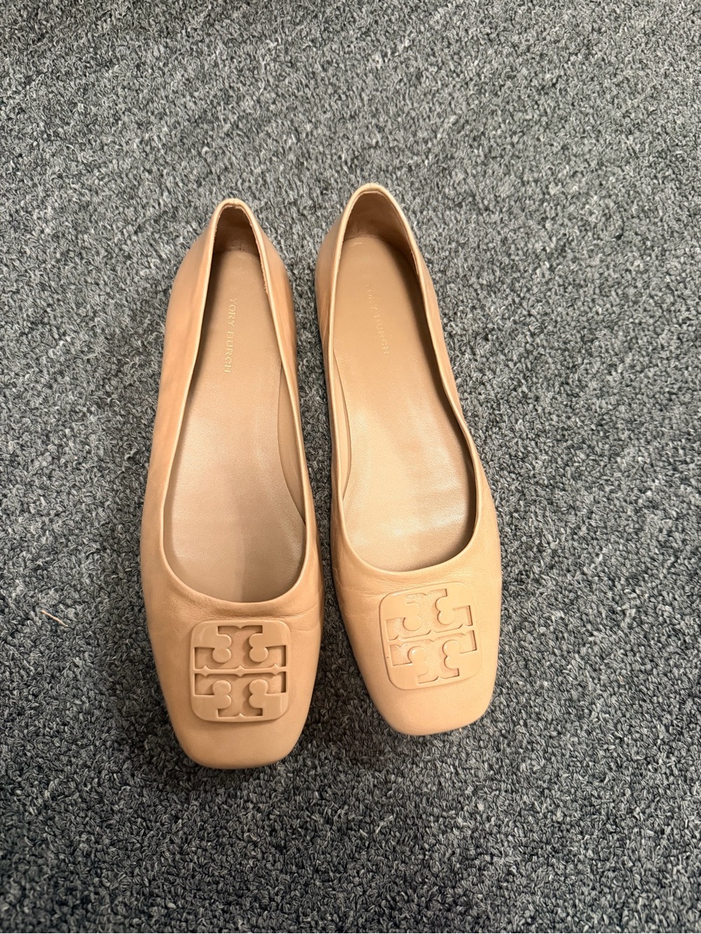 Tory Burch Tan Leather Logo Ballet Flats